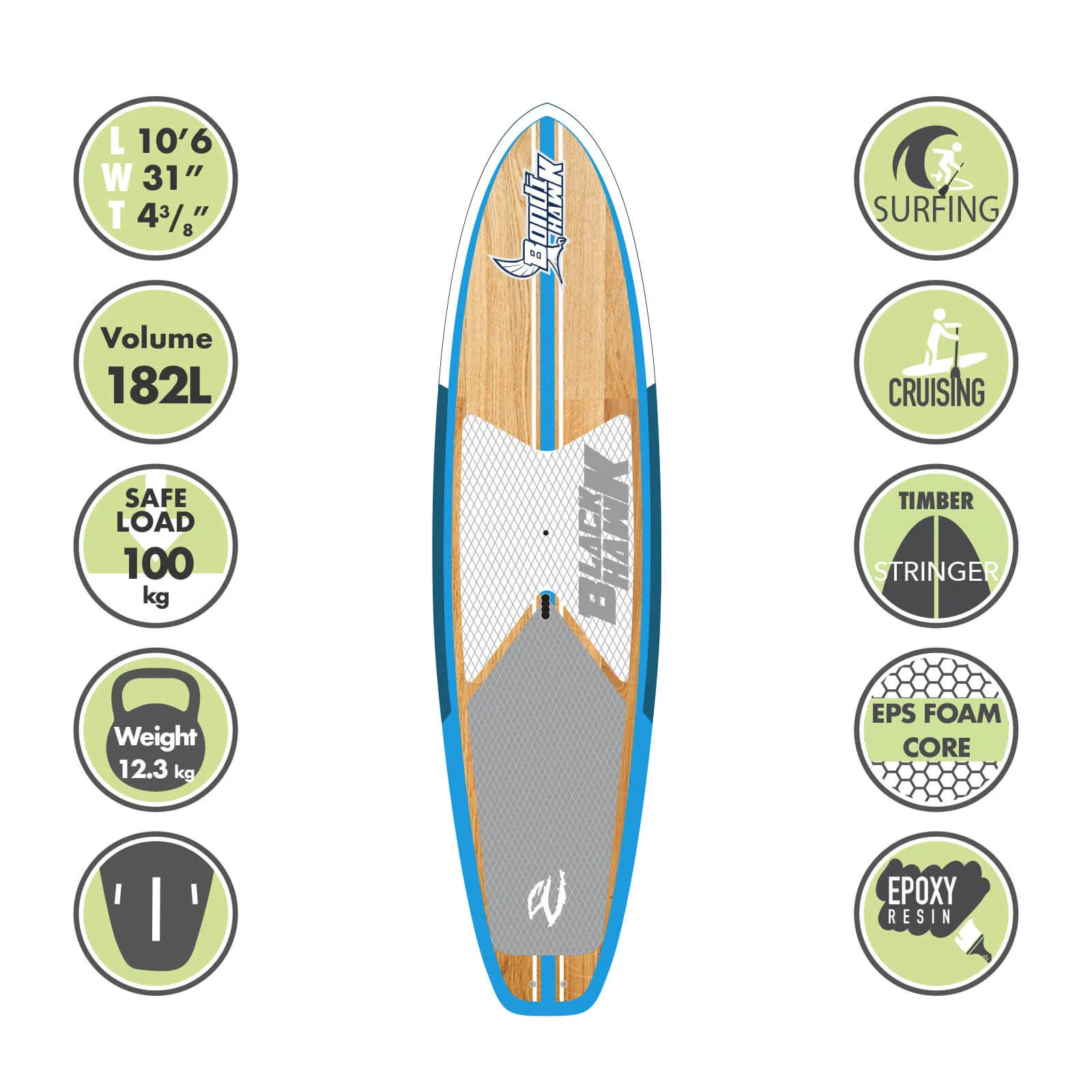 10'6" Bondihawk All-Rounder Bamboo Blue SUP Package