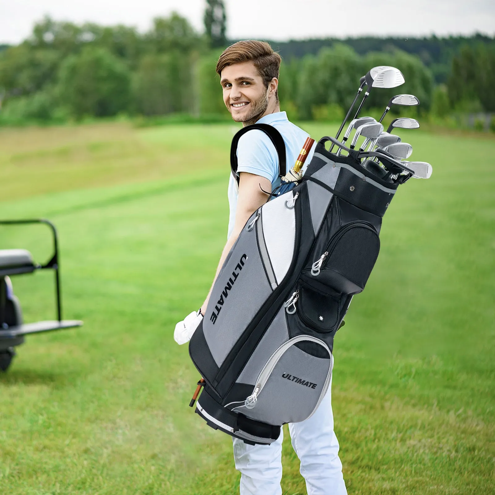 14-Way Lightweight Portable Golf Cart Bag with Cooler Bag