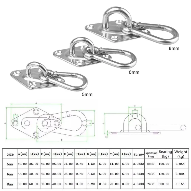 2 PCS 8mm 316 Stainless Steel Sand Bag Ceiling Hook Heavy Duty Swing Hangers