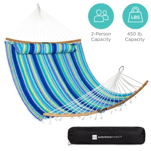 2-Person Quilted Portable Hammock w/ Curved Bamboo Spreader Bar, Carry Bag