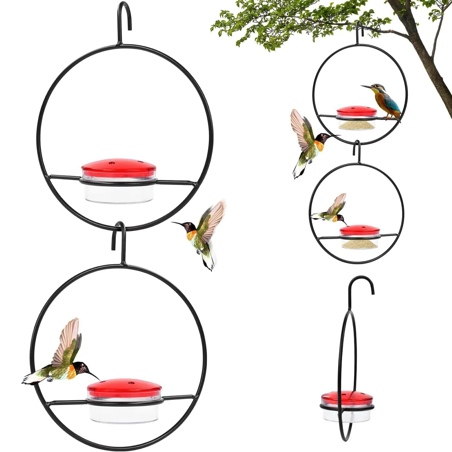 3-Pieces: Stackable Hanging Humming Bird Feeder with Metal Frame & Red Plastic Bowl