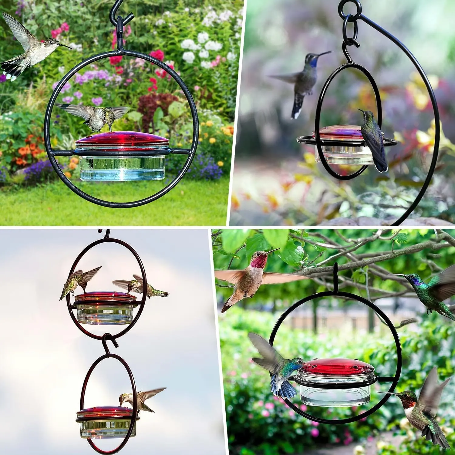 3-Pieces: Stackable Hanging Humming Bird Feeder with Metal Frame & Red Plastic Bowl