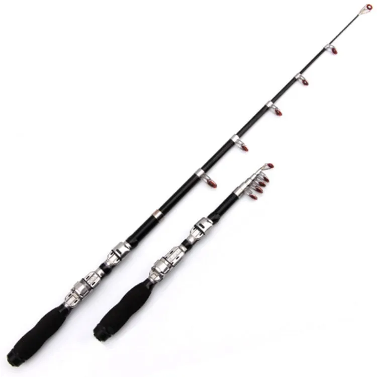 36cm Portable Telescopic Sea Fishing Rod Mini Fishing Pole, Extended Length : 2.1m, Black Clip Reel Seat