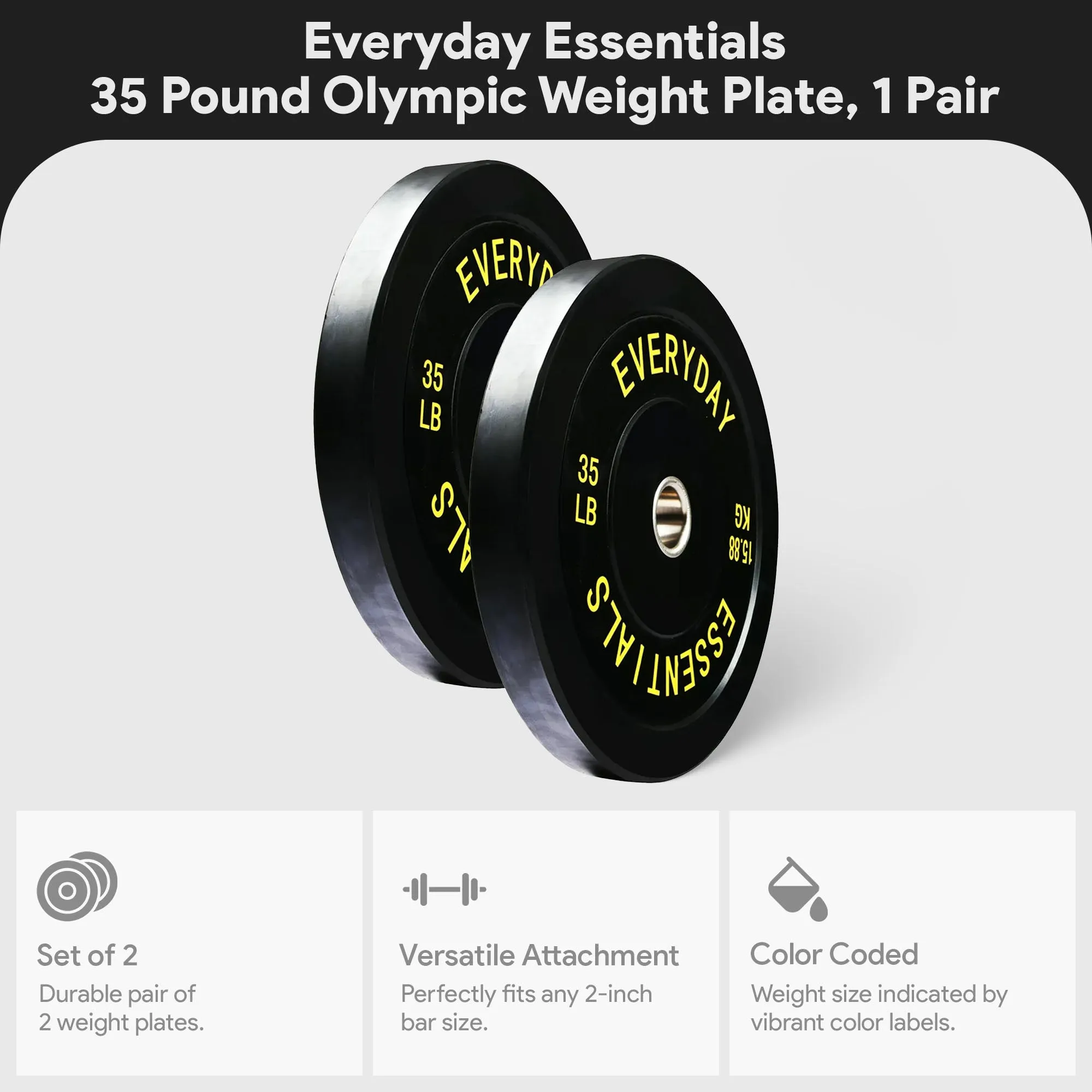 BalanceFrom Everyday Essentials 35 Pound Olympic Weight Plate, 1 Pair, Black