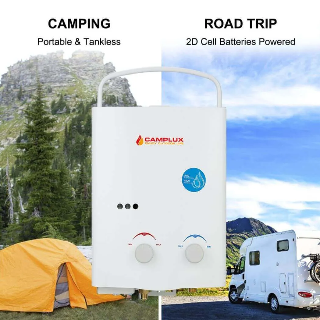 Camplux Propane Off-Grid Portable Water Heater for RV, Trailer & Camper - White