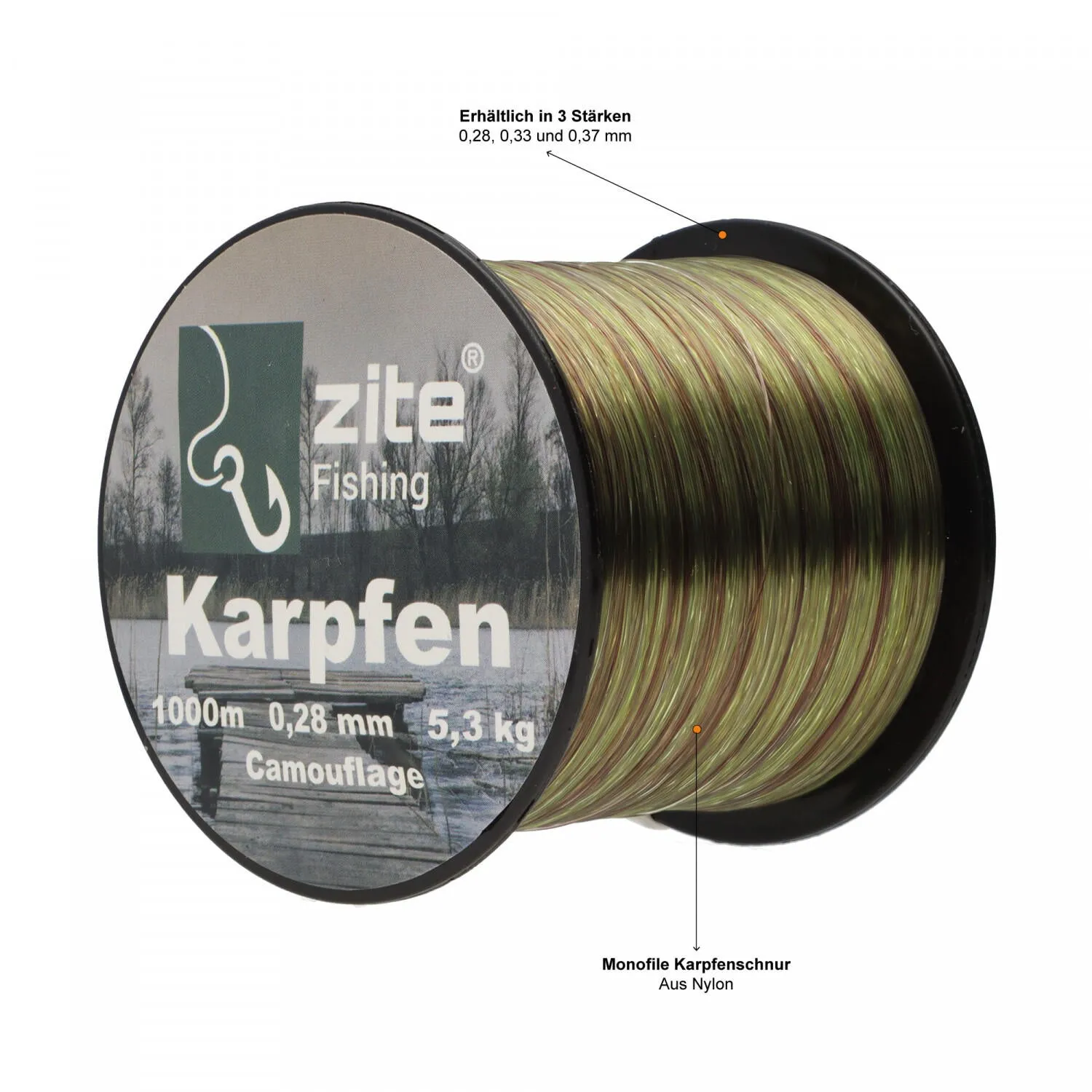 Carp line monofilament camouflage 0.28mm spool 1000m Zite Fishing, camouflage