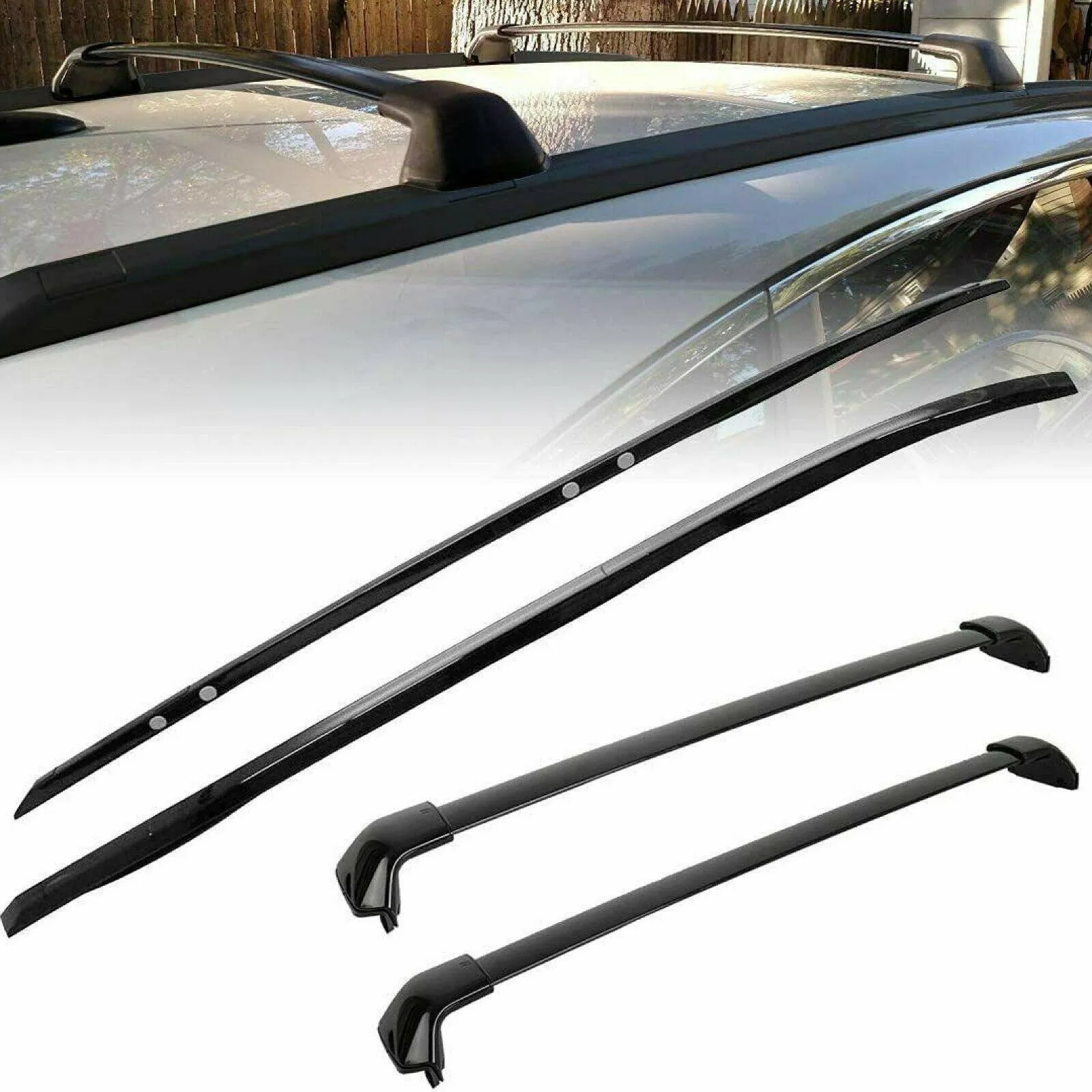 Fit 2012-2016 Honda CRV CR-V Black Bolt On Roof Rack Side Rail Bar Cross Bar Set