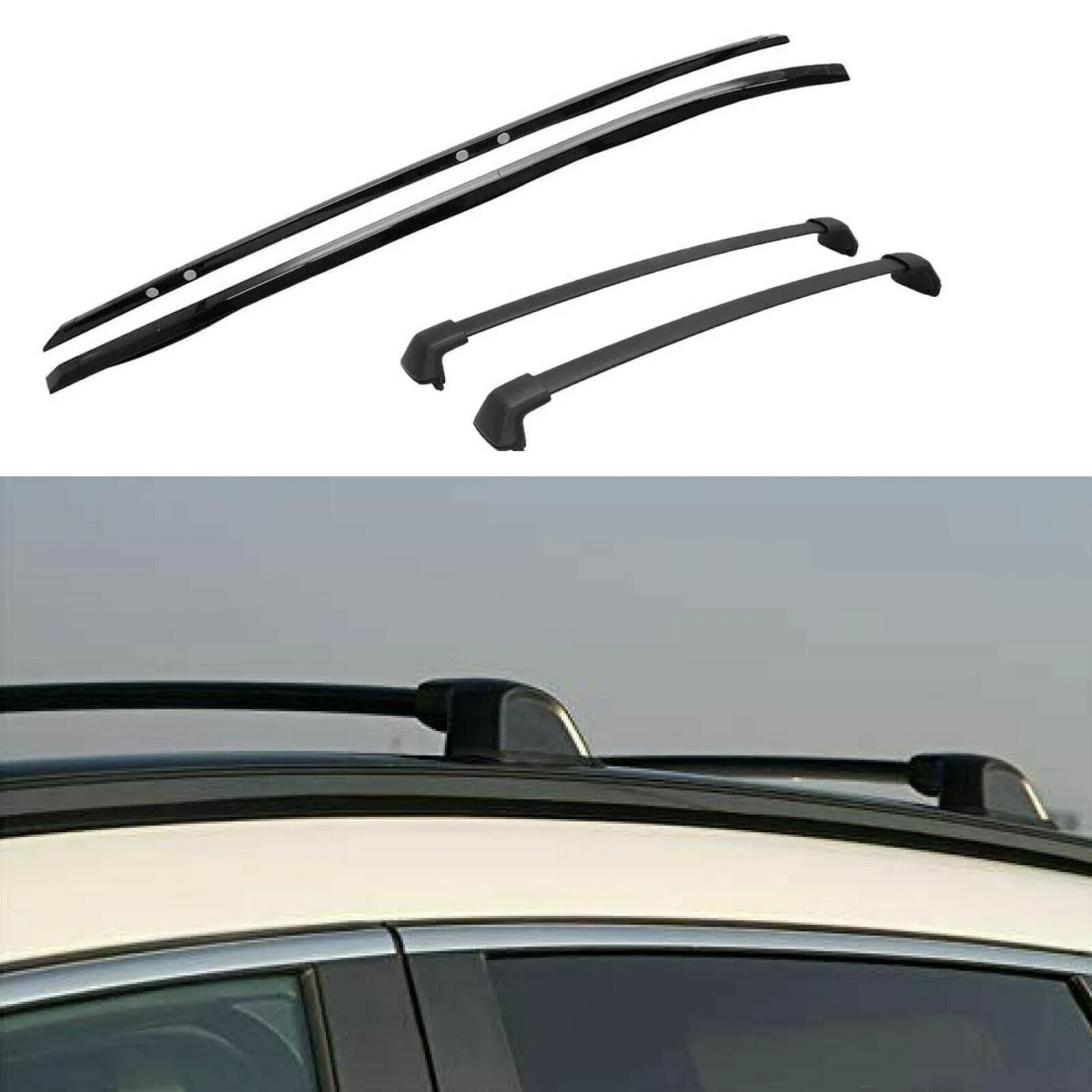 Fit 2012-2016 Honda CRV CR-V Black Bolt On Roof Rack Side Rail Bar Cross Bar Set