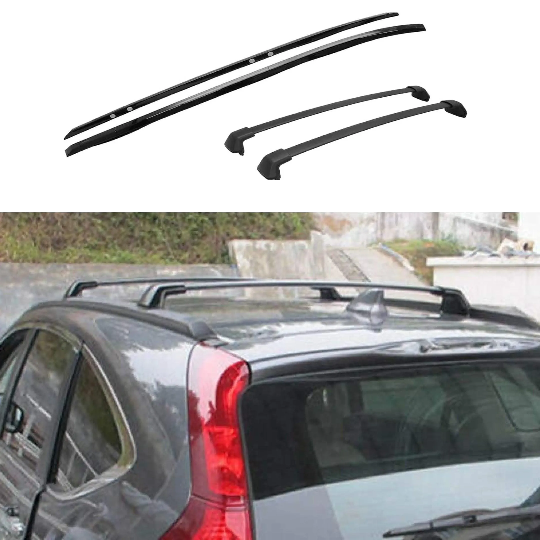 Fit 2012-2016 Honda CRV CR-V Black Bolt On Roof Rack Side Rail Bar Cross Bar Set