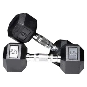 FITRXX Pair of Rubber Coated Hexa Dumbbell Set for Men & Women Professional Exercise Hex Dumbbells for Full Body Workout, Body Strength Training, Home Gym Exercise (5 kg Pair)