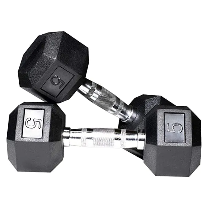 FITRXX Pair of Rubber Coated Hexa Dumbbell Set for Men & Women Professional Exercise Hex Dumbbells for Full Body Workout, Body Strength Training, Home Gym Exercise (5 kg Pair)