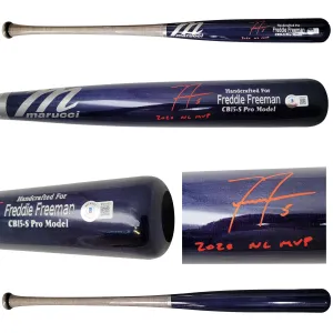 Freddie Freeman Autographed Blue & Grey Marucci Game Model Bat Atlanta Braves "2020 NL MVP" Beckett BAS QR Stock #209151