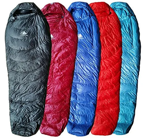 Hyke & Byke Ultralight Down Sleeping Bag: 3-Season 32 Degree Mummy Bag Under 2 LBS - The Lightest, Highest Quality Bag for Thru Hiking, Backpacking, and Camping (Maroon, Regular)