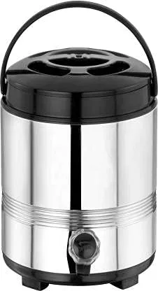 JSI Steel Water Jug 10 Liters for Kitchen I Comes with A Easy to Carry Handle I Silver-Black Color I HOT & Cold Up to 6-8 Hours I PU Insulated