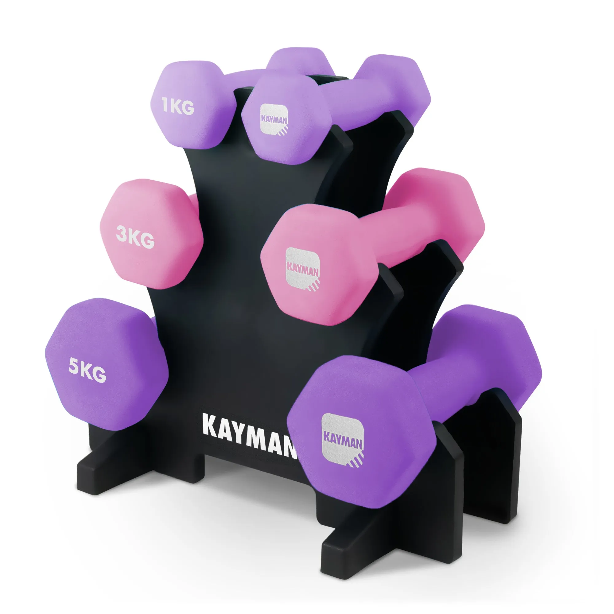 KAYMAN Neoprene Dumbbell Pair with Anti-Slip Grip, Hex Edges, Water-Resistant Surface & Workout Poster Guide - Weight Set for Home, Gym & Fitness Training Equipment (1kg 2kg 3kg 4kg 5kg 6kg 8kg 10kg)