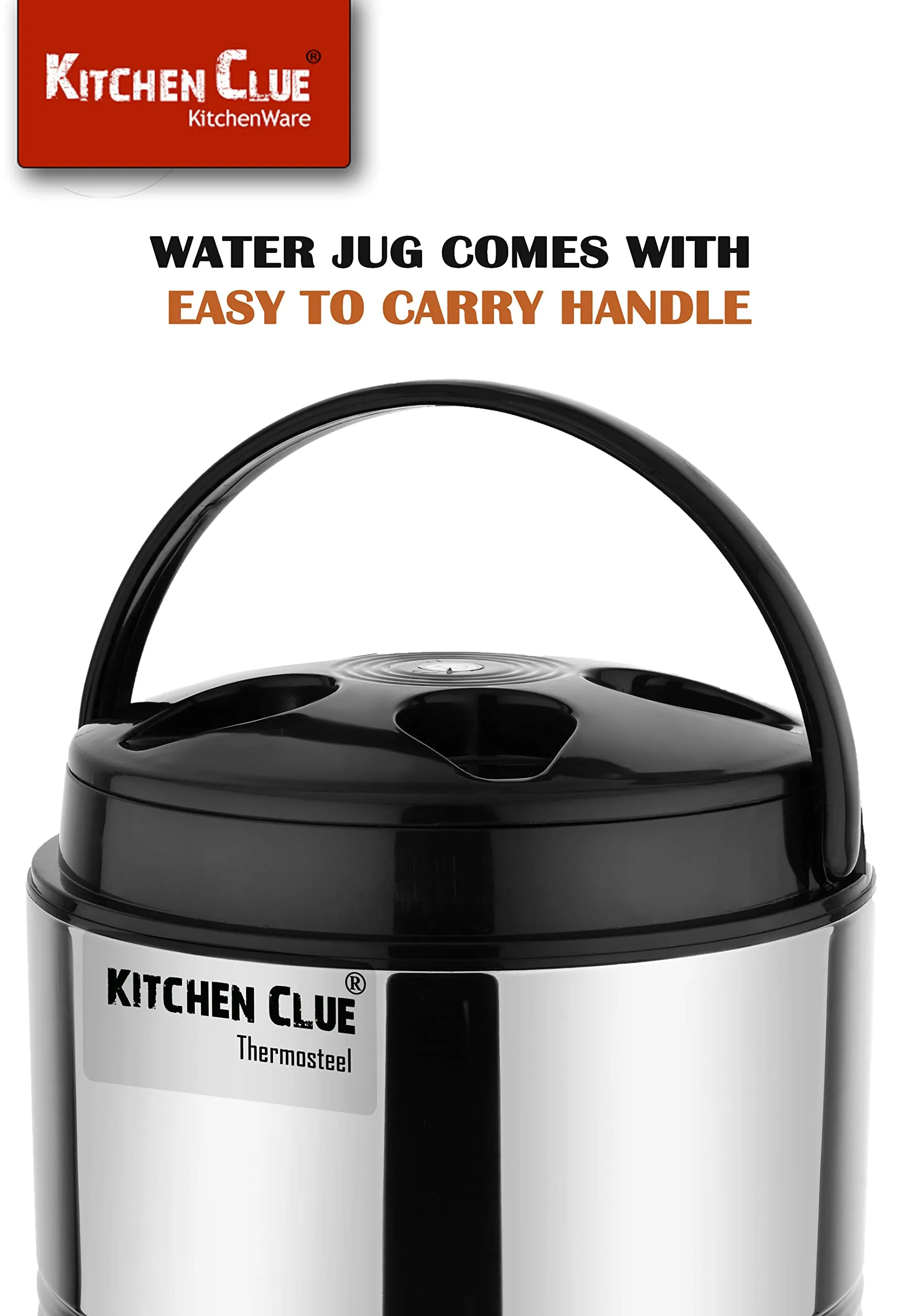 KITCHEN CLUE Stainless Steel Water Jug 5 Liters - Big Size I Water Storage Container for Kitchen Home I HOT and Cold Water Dispenser for Travel, Picnic, Office - Ideal for Gifting