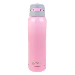 Oasis 500ml Insulated Water Bottle with Straw Soft Pink