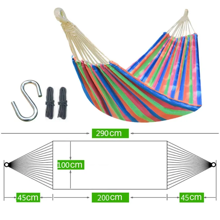 Outdoor Double Thickened Canvas Hammock Indoor Swing, Size:200x100cm(Blue Green White Stripe)