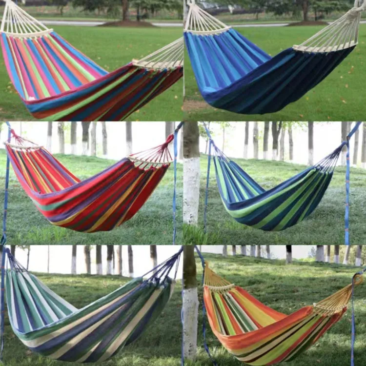 Outdoor Double Thickened Canvas Hammock Indoor Swing, Size:200x100cm(Blue Green White Stripe)