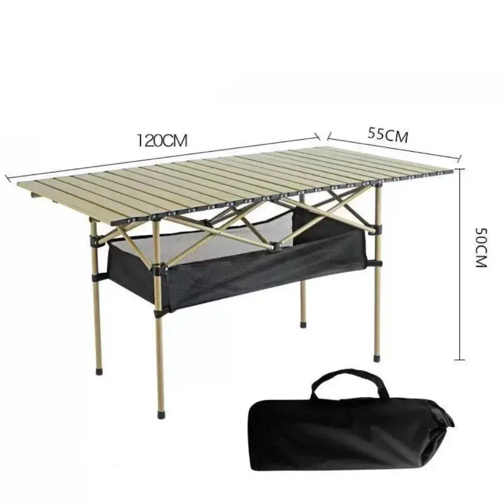 Outdoor Folding Long Table Portable Storage Black Camping Desk Barbecue Easy To Install With Net Bag Light Stable Desk Table