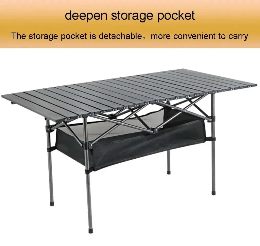 Outdoor Folding Long Table Portable Storage Black Camping Desk Barbecue Easy To Install With Net Bag Light Stable Desk Table