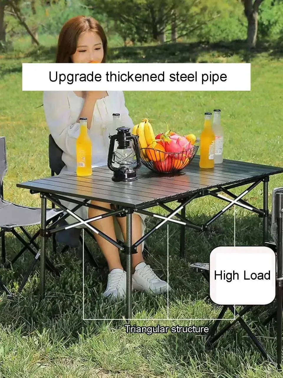 Outdoor Folding Long Table Portable Storage Black Camping Desk Barbecue Easy To Install With Net Bag Light Stable Desk Table