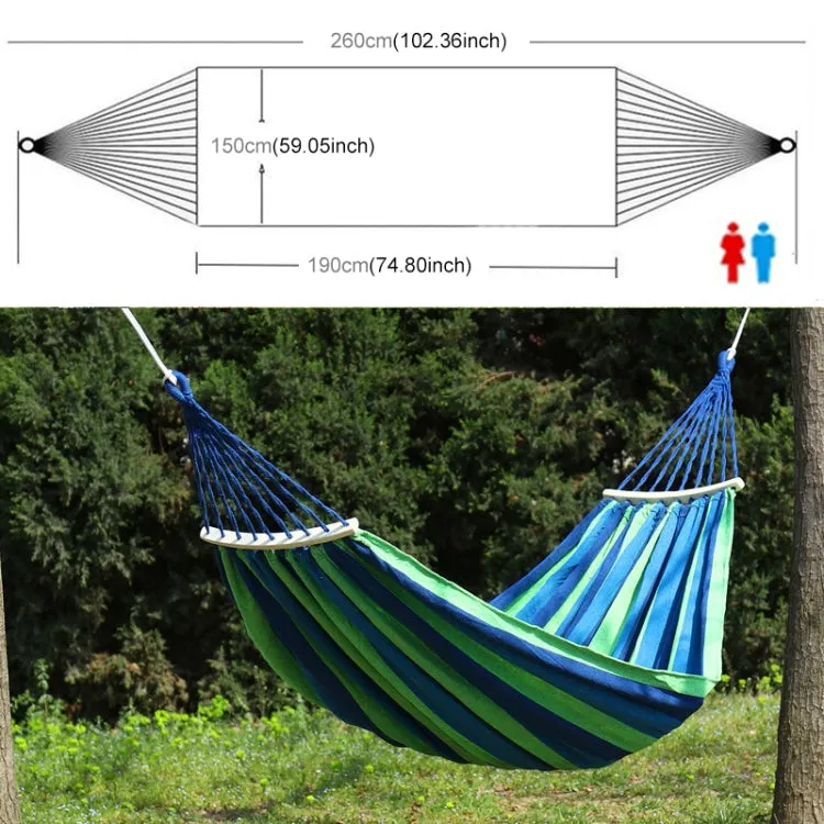 Outdoor Rollover-resistant Double Person Canvas Hammock Portable Beach Swing Bed with Wooden Sticks, Size: 190 x 150cm(Blue)