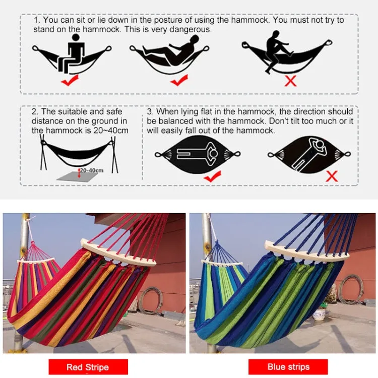 Outdoor Rollover-resistant Double Person Canvas Hammock Portable Beach Swing Bed with Wooden Sticks, Size: 190 x 150cm(Blue)