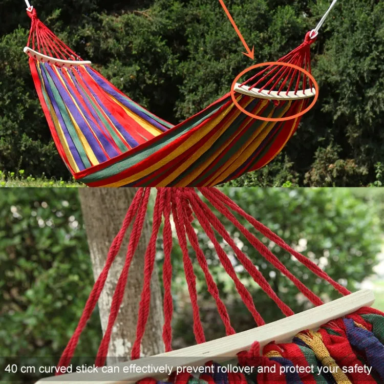 Outdoor Rollover-resistant Double Person Canvas Hammock Portable Beach Swing Bed with Wooden Sticks, Size: 190 x 150cm(Red)