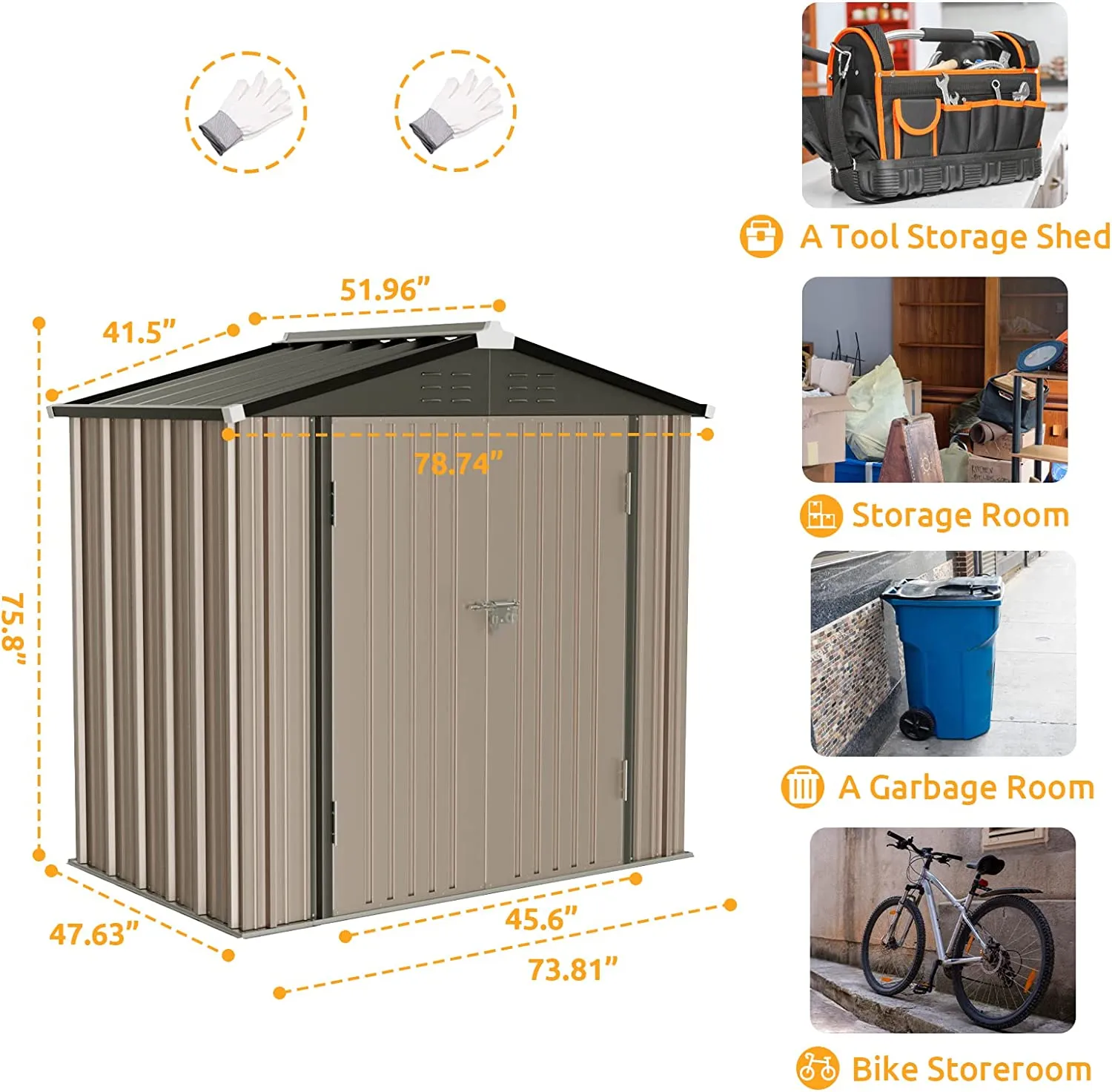 Outdoor Storage Shed, Galvanized Steel with Lockable Door