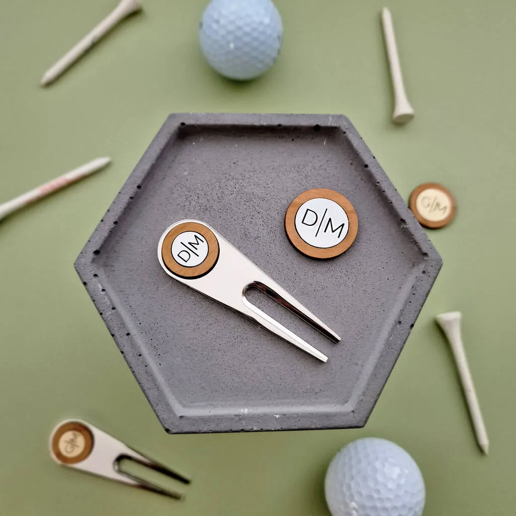 Personalised Golf Marker, Repair Tool And Golf Tag Set