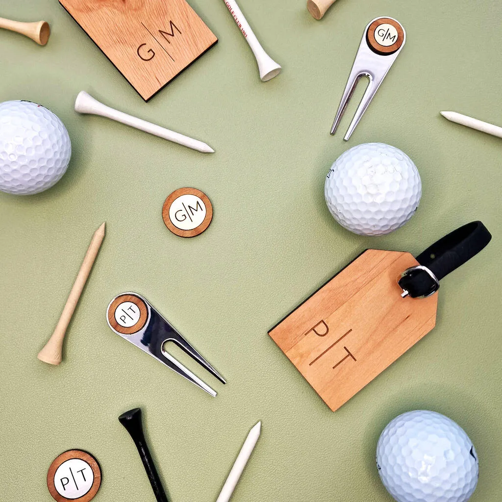 Personalised Golf Marker, Repair Tool And Golf Tag Set