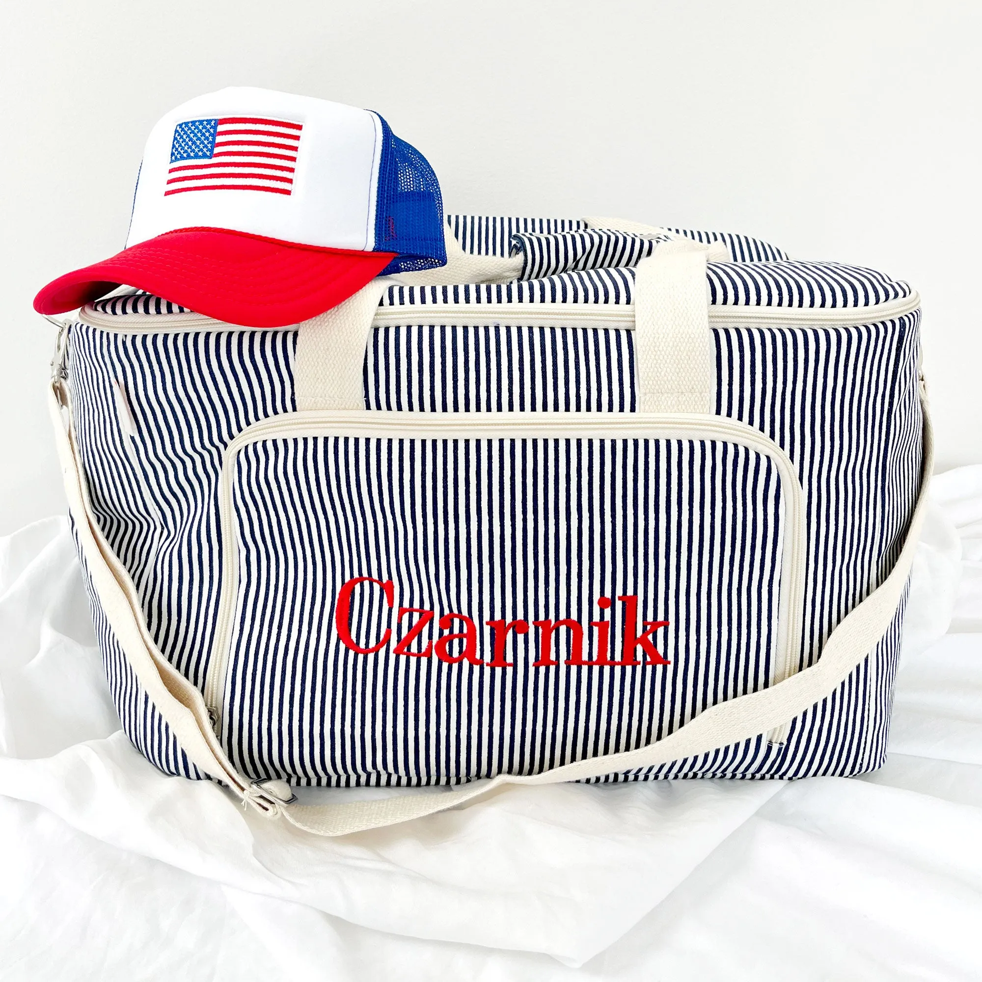 Personalized Striped Box Cooler Tote