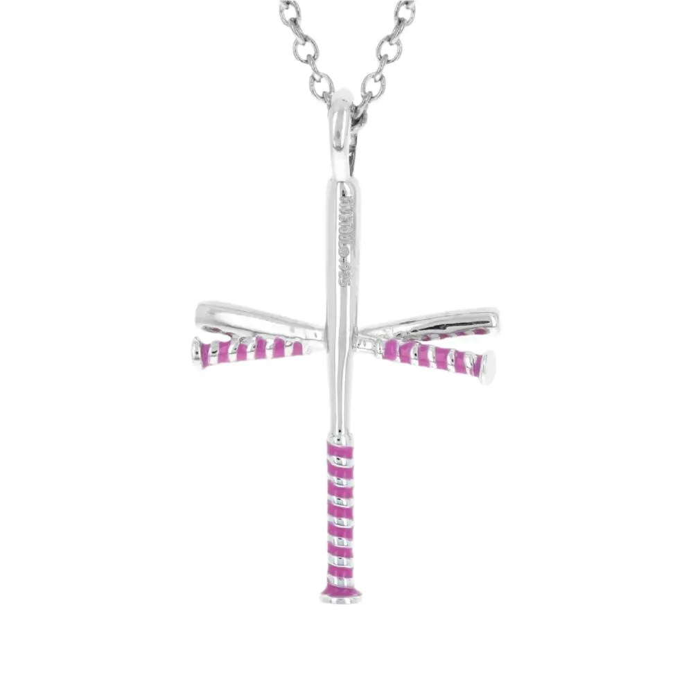 Pink Softball Bat Cross Necklace | Gold