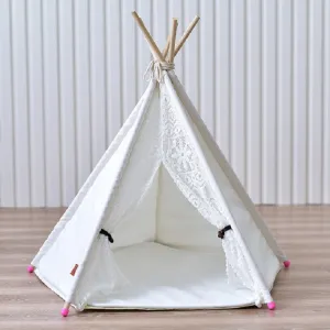 Removable and Washable Canvas Fabric Pet Nest Pet Tent, Size:40x40x50 cm, Style:Spiked Lace (without Pad)