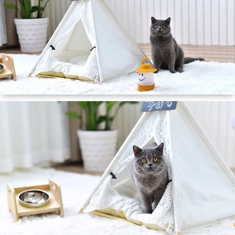 Removable and Washable Canvas Fabric Pet Nest Pet Tent, Size:40x40x50 cm, Style:Spiked Lace (without Pad)