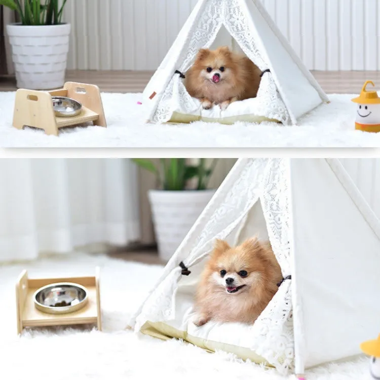 Removable and Washable Canvas Fabric Pet Nest Pet Tent, Size:40x40x50 cm, Style:Spiked Lace (without Pad)