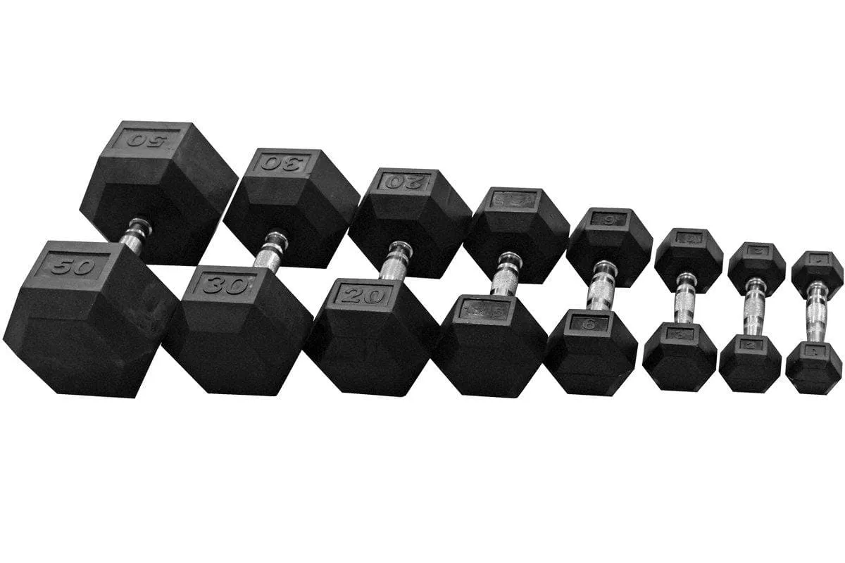 SALE:  Hex Dumbbell Pairs, "Class A" Commercial Grade - Rubber Coated (please select size)