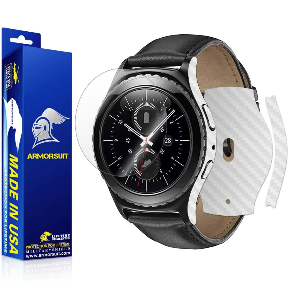 Samsung Gear S2 Classic Screen Protector   White Carbon Fiber Skin