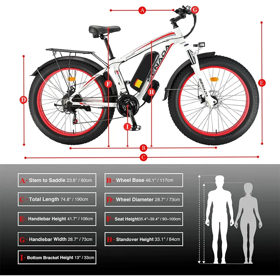 Senada Archon - Electric Fat Tire Mountain Bike - Top Speed 28mph - 1000W