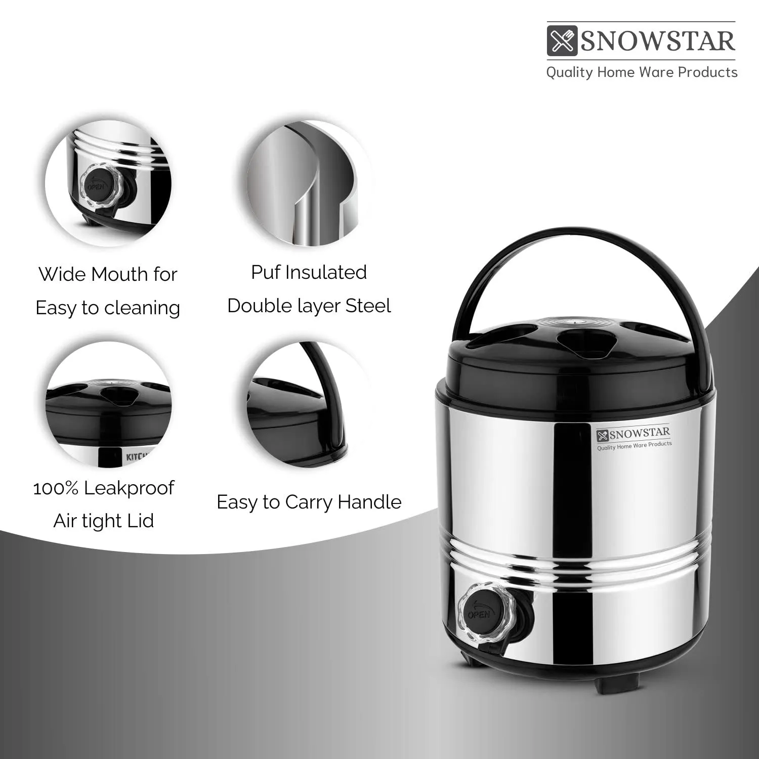 SNOWSTAR® Stainless Steel Water Jug/Mayur Jug for Kitchen, Office I 5 Liter of Storage Capacity I Insulated Thermosteel Water Dispenser - HOT and Cold Upto 4-5 Hrs