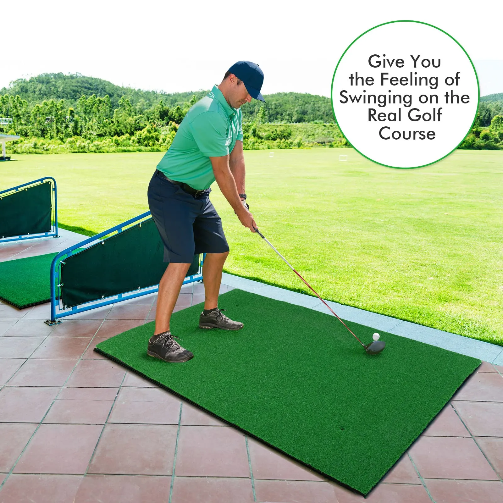 Tangkula 5ft x 3 ft Golf Hitting Mat, Artificial Turf Grass Mat with 3 Rubber Golf Tees