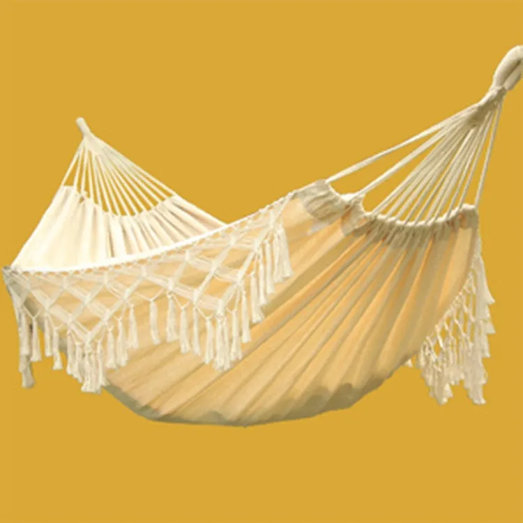 Tassel Hammock Double Canvas Hammock Outdoor Indoor Photography Props, Specification:240x150cm White