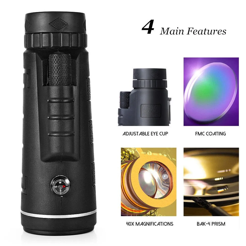 Telescope 40X60 Monocular Scope with Phone Clip