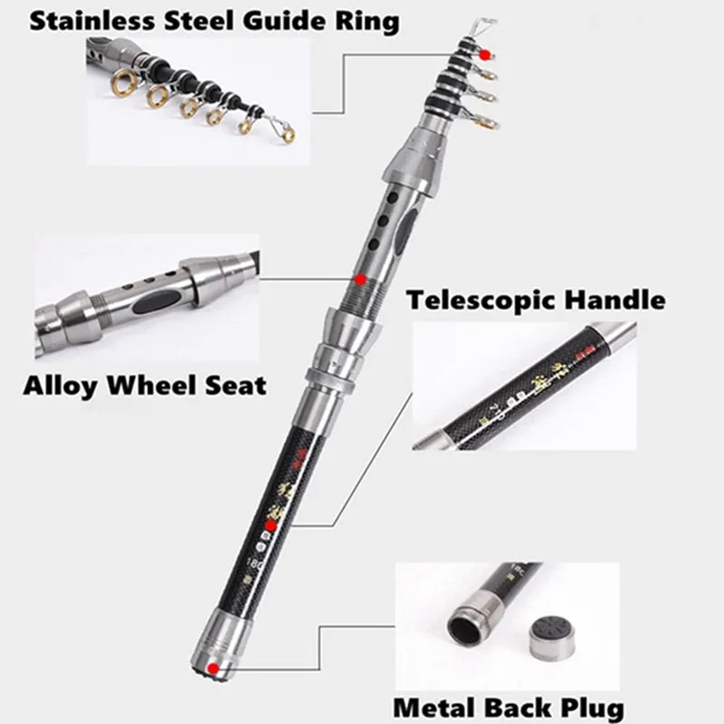 Teleskopiskt Fiskespö i förstärkt kolfiber: Flera längdval; 1.5M 1.8M 2.1M 2.4M. Telescopic  Fishing Rod High Carbon Fiber