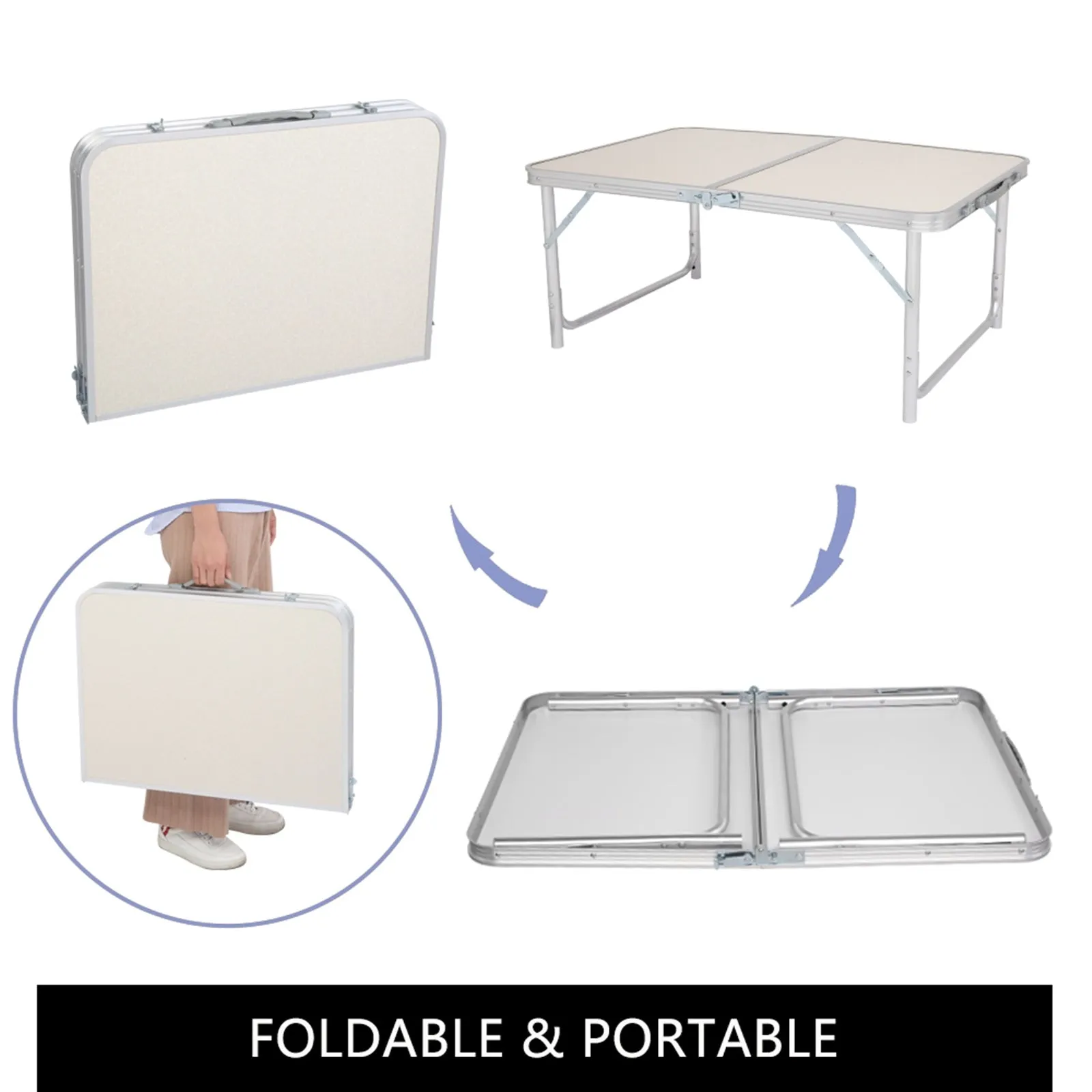 US Stock Home Use Aluminum Alloy Portable Folding Table White Outdoor Picnic Camping Dining Party Indoor RT