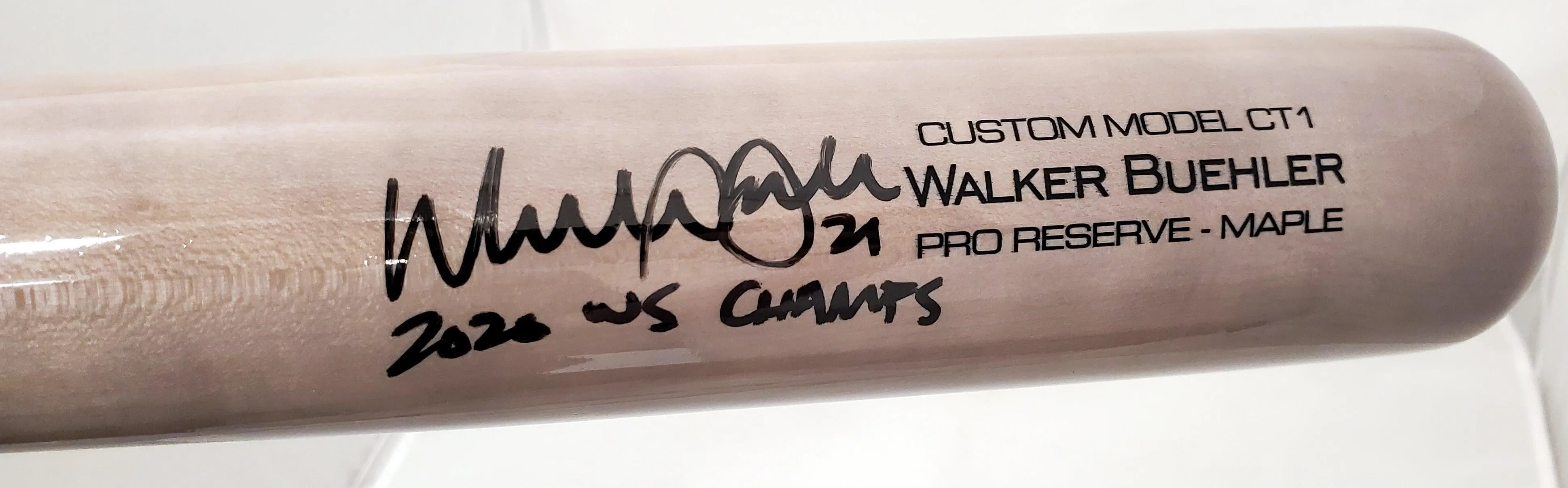 Walker Buehler Autographed Blonde Victus Game Model Bat Los Angeles Dodgers "2020 WS Champs" Beckett BAS QR Stock #193766