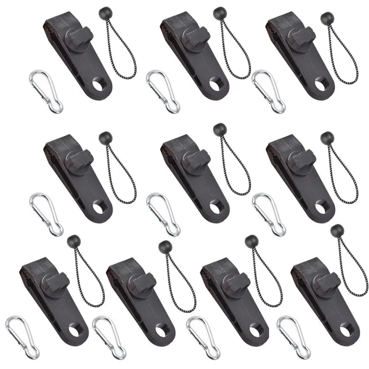 Windproof Canopy Fixed Tent Clip Rope Buckle Set 10 Clips 10 White Dot Ropes 10 Silver Buckles